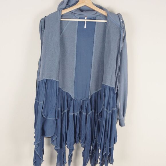 Free People Moon Dust Full Zip Hoodie Cardigan Washed Denim Blue Womens Sz XS - Picture 2 of 12